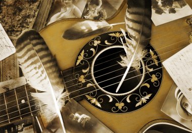 Vintage romance with guitar in detail clipart