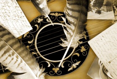 Vintage romance with guitar in detail clipart