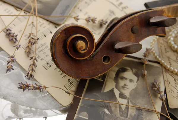 오래 된 바이올린과 빈티지 로맨스 — 스톡 사진