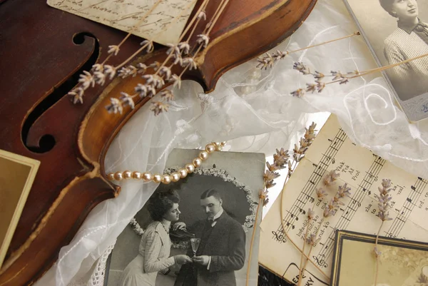 Vintage Romantik mit Geige lizenzfreie Stockfotos