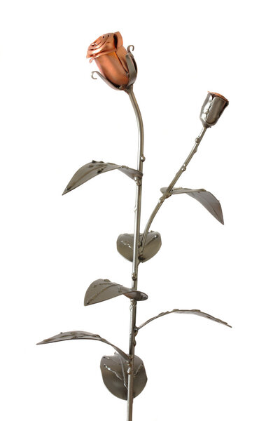 Metal rose and bud isolated on white