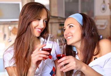 Happy women drinks wine clipart