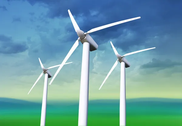 Три белые ветряные турбины — стоковое фото