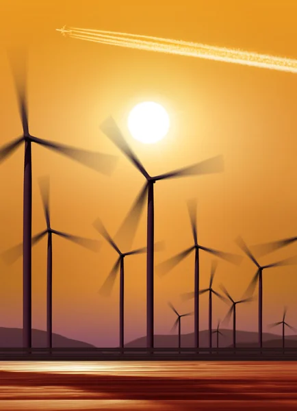 Silhouette of wind turbines — Stock Photo, Image