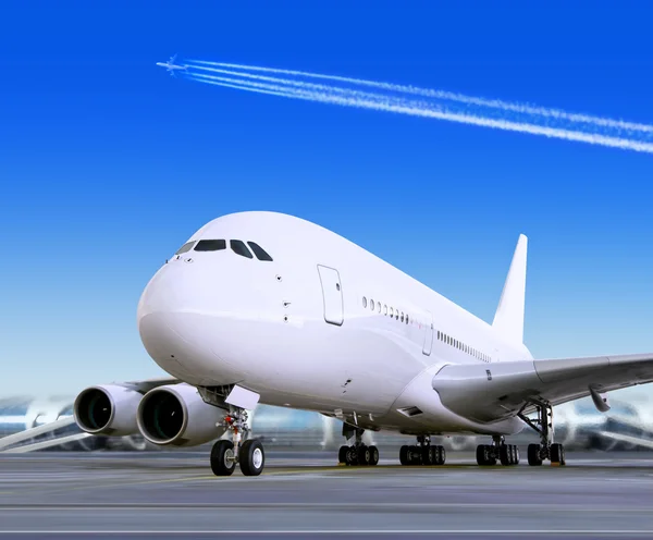 Big passenger airplane in airport — Stock Photo, Image