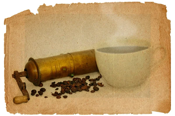 コーヒーミルと豆 - グランジ スタイル — ストック写真