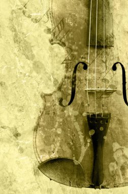 Grunge music background with old fiddle clipart