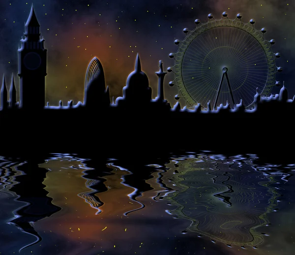 Londons silhuett på natten — Stockfoto