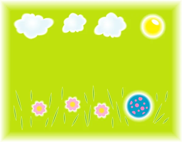 Herbe avec fleurs et boule — Image vectorielle