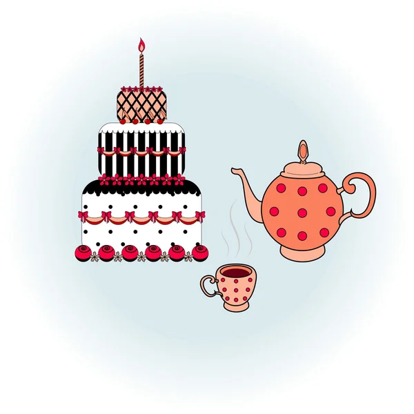 Vector cake, teapot and cup — Stock Vector