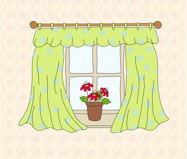 Window with curtain. Vector illustration clipart