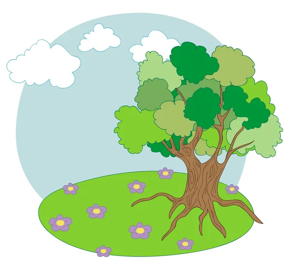 Paysage avec vieil arbre — Image vectorielle