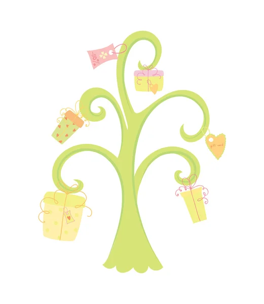 Cute tree with gifts — Stock Vector