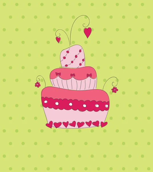 Rosa Kuchen auf grün gepunktetem Hintergrund — Stockvektor