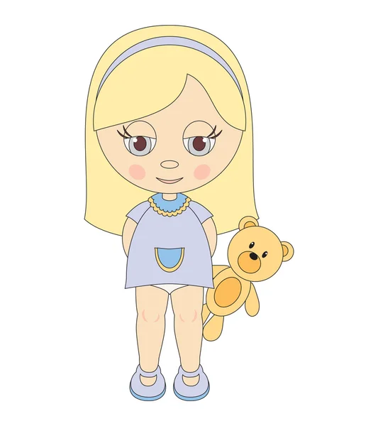 Klein meisje met teddybeer — Stockvector