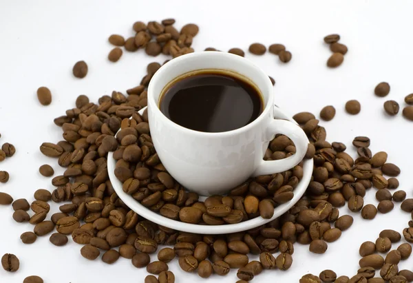 Šálek kávy a fazolí — Stock fotografie