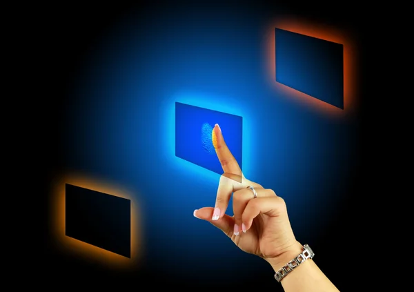 Кнопка сенсорного екрана з відбитком пальців — стокове фото