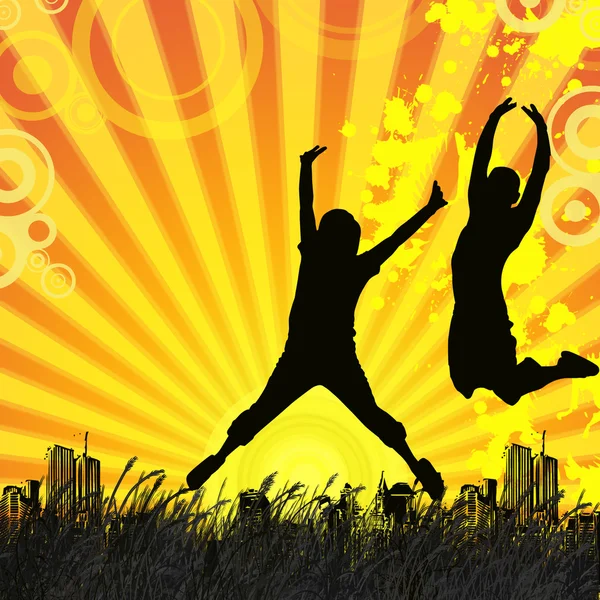 Silhouette of jumping in air — Stock Photo, Image