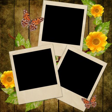 Group of empty polaroids on grunge background clipart