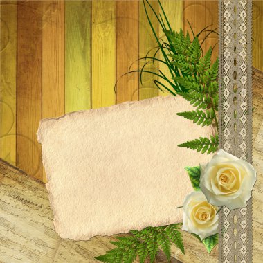 Old paper card on wooden backgruond clipart