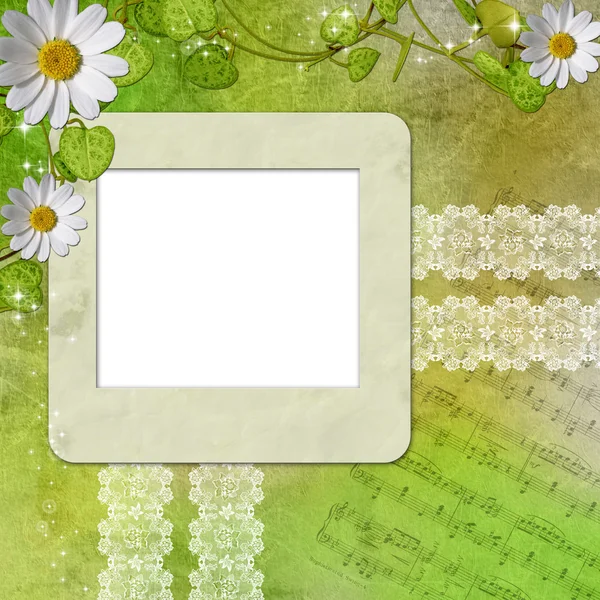Abstracte achtergrond met witte bloemen en wit frame — Stockfoto