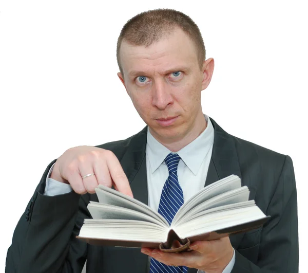 Homem mostrando algo no livro — Fotografia de Stock