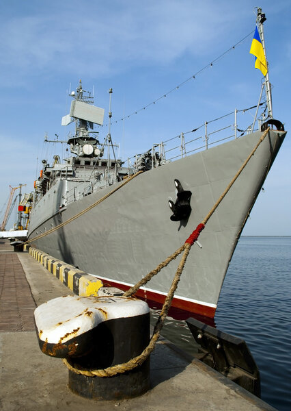Military ship in the port
