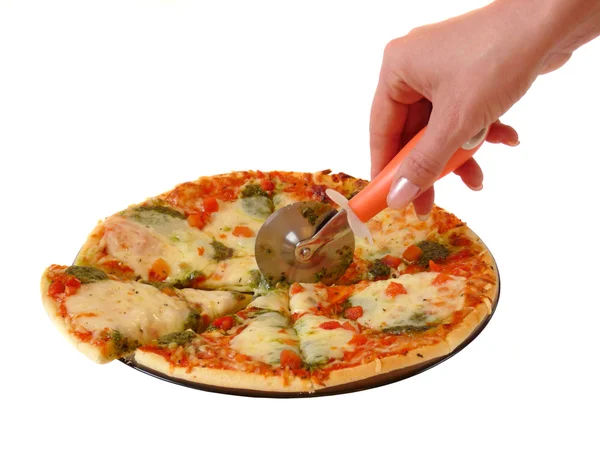 Biz pizza kesme — Stok fotoğraf