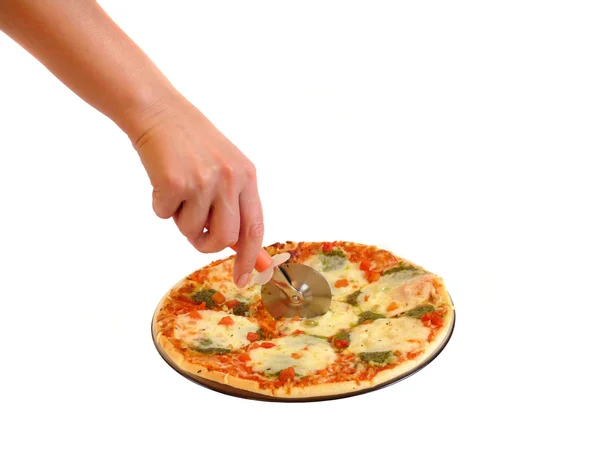 We cut pizza — Stock Photo, Image