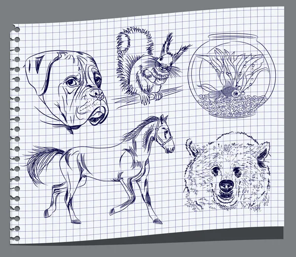 Mano dibujar animales — Vector de stock