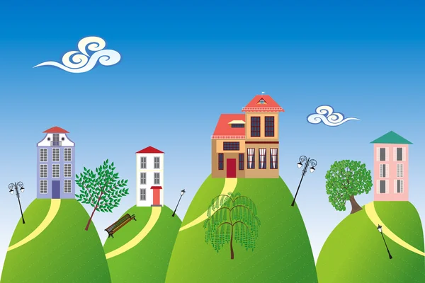 Houses on the hills — Stock Vector