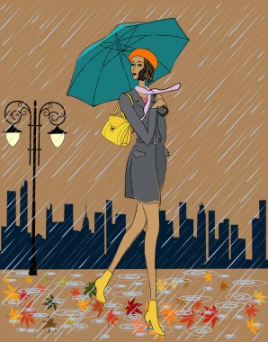 Girl in the rain clipart