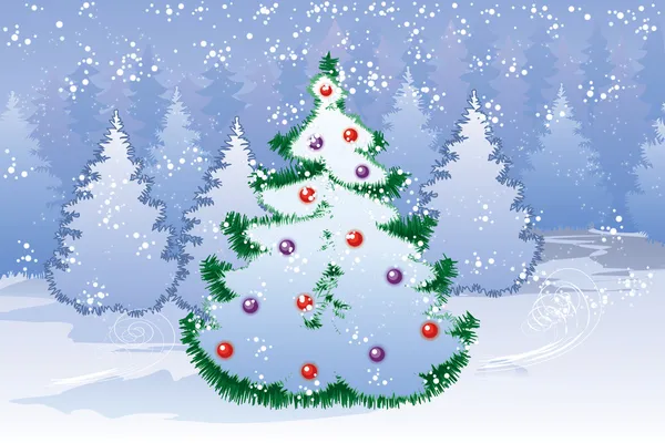 Árvore de Natal na floresta de inverno —  Vetores de Stock
