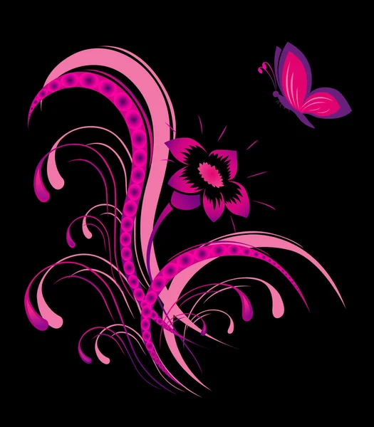 蝶と抽象的な花のパターン — ストックベクタ