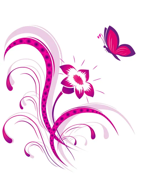 Modèle de fleur avec papillon — Image vectorielle