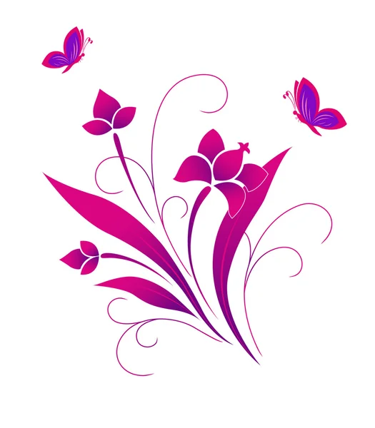 Kelebek ve çiçek deseni — Stok Vektör