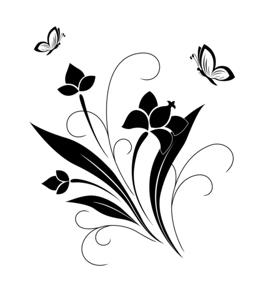 Padrão de flor e borboletas — Vetor de Stock