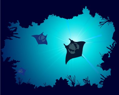 Background of a coral reef with manta ra clipart