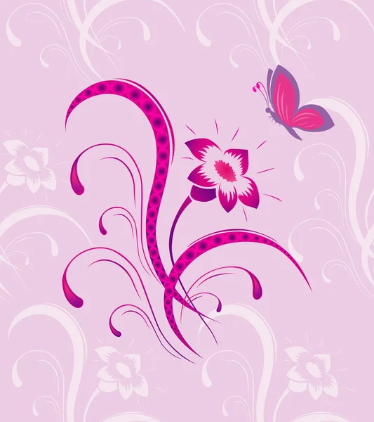 Modèle de fleur avec le papillon un sans couture — Image vectorielle