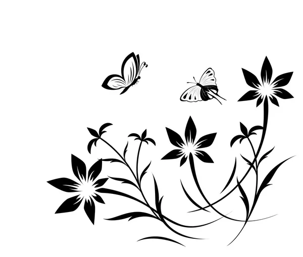 Modèle de fleur abstrait avec papillon — Image vectorielle