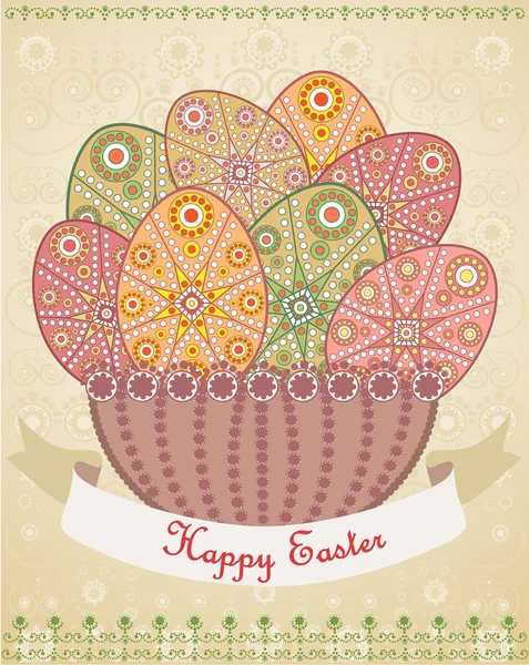 Easter eggs basket — Stock Vector