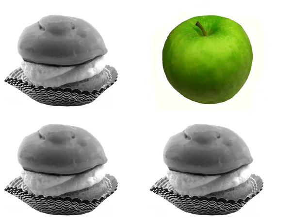 Kuchen und grüner Apfel — Stockfoto