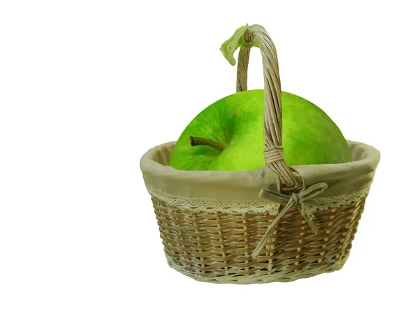 Gran manzana verde en una cesta —  Fotos de Stock