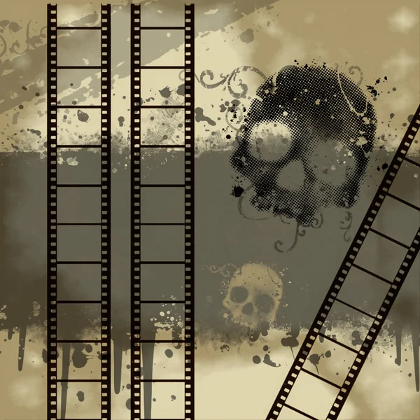 Grunge 电影胶片与头骨 — 图库照片