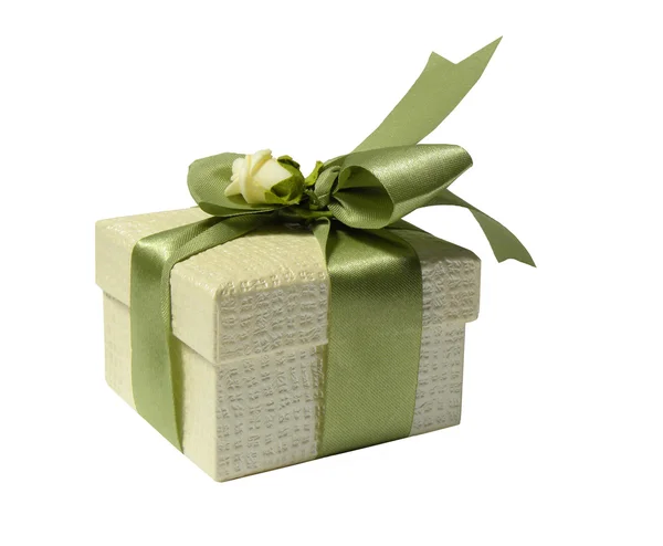 Gift box with green ribbon — Stock Photo, Image