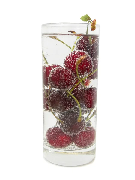 Ripe cherry in the soda — Stock Photo, Image