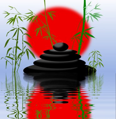 Bamboo branches and Cairn stones clipart