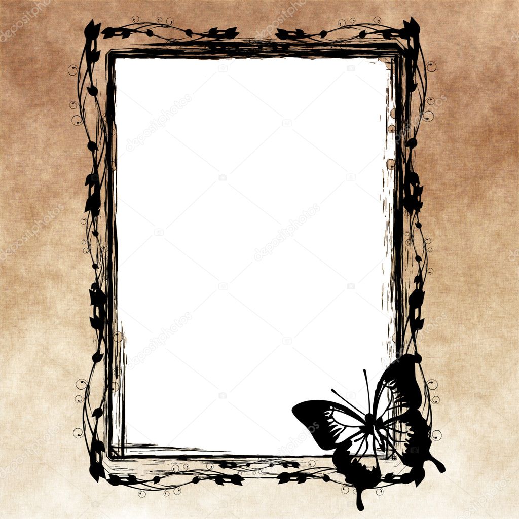 Grunge floral frame with butterfly
