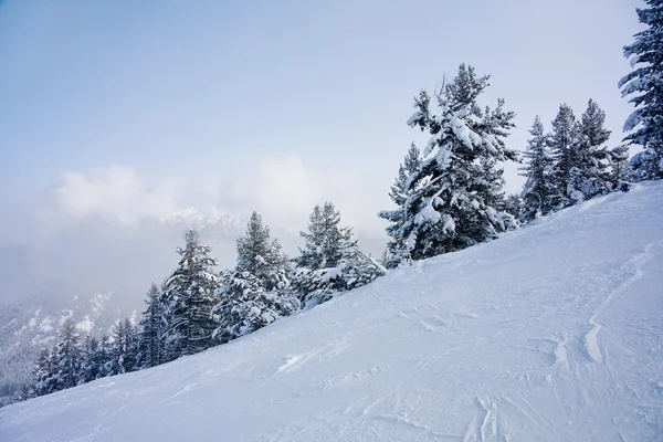 Skipiste und winterliches Bergpanorama — Stockfoto