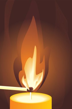 Burning match and candle. Fragment clipart